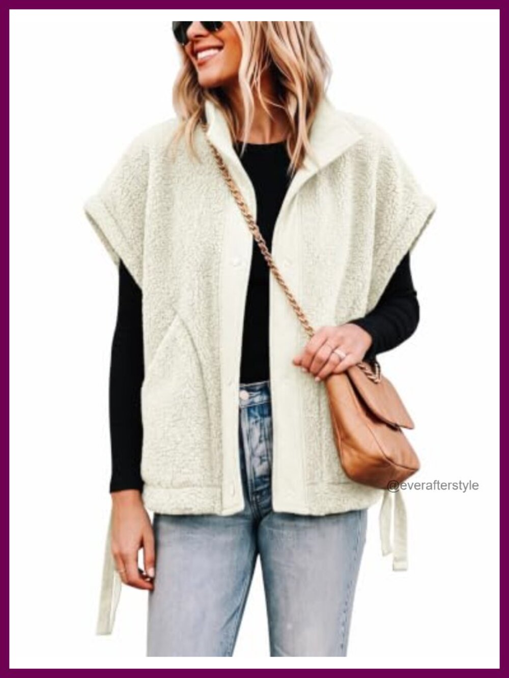 Fleece Sherpa Vest Button Down Sleeveless Jacket with Pockets